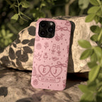 Personalized Initials & Date Phone Case, Romantic Blush Pink Love Design Phone Cover for ip 17 16 15 14 13 12 11 ss s25 24 23