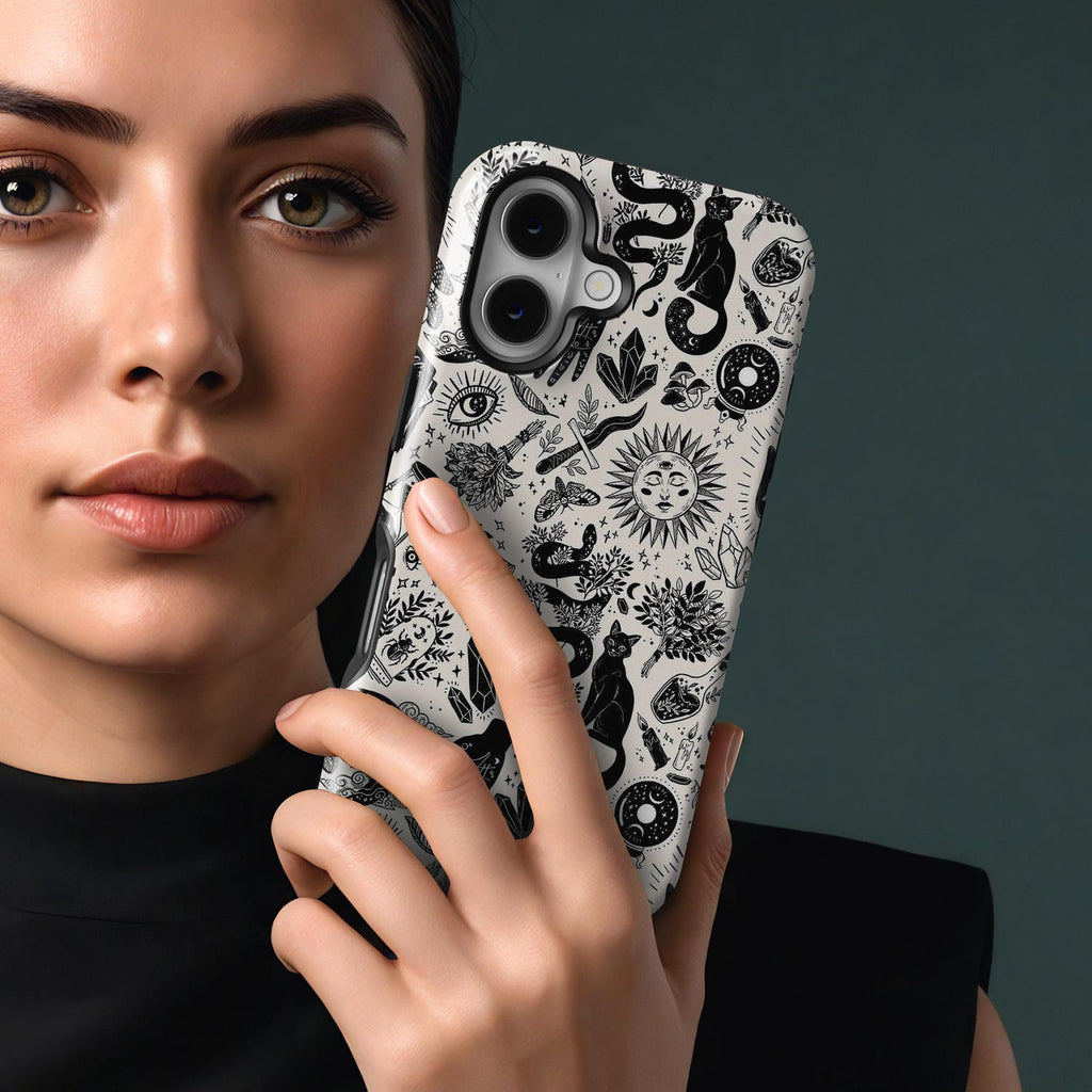 Witchy Things Phone Case, Mushroom Moon Sun Witch Mystic Phone Cover for ip 16 15 14 13 12 11 Promax Pro Plus