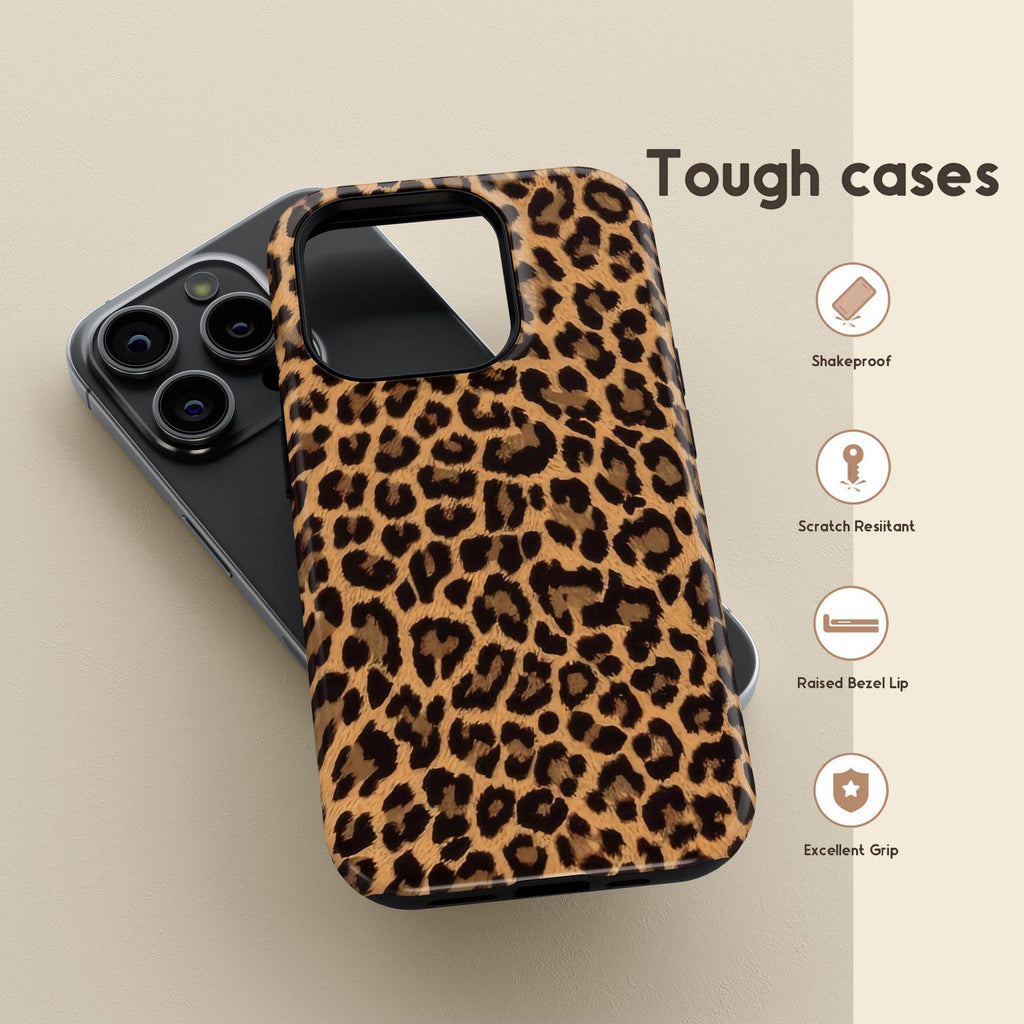 Leopard Print Phone Case, Classic, Chic Brown Animal Print Tough Cover for ip 17 16 15 14 13 12 11