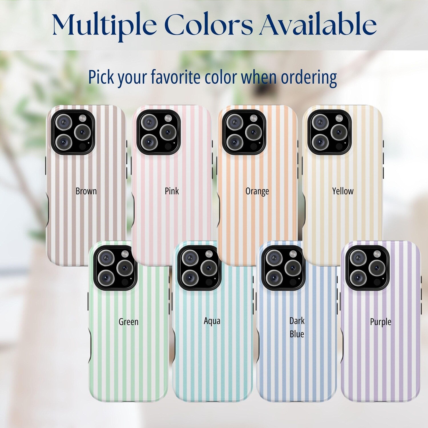 Blue Personalized Phone Case, Custom Monogram Beachy Phone Case Initials or Name, Aesthetic Phone Case Retro Stripes