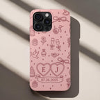 Personalized Initials & Date Phone Case, Romantic Blush Pink Love Design Phone Cover for ip 17 16 15 14 13 12 11 ss s25 24 23