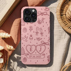 Personalized Initials & Date Phone Case, Romantic Blush Pink Love Design Phone Cover for ip 17 16 15 14 13 12 11 ss s25 24 23
