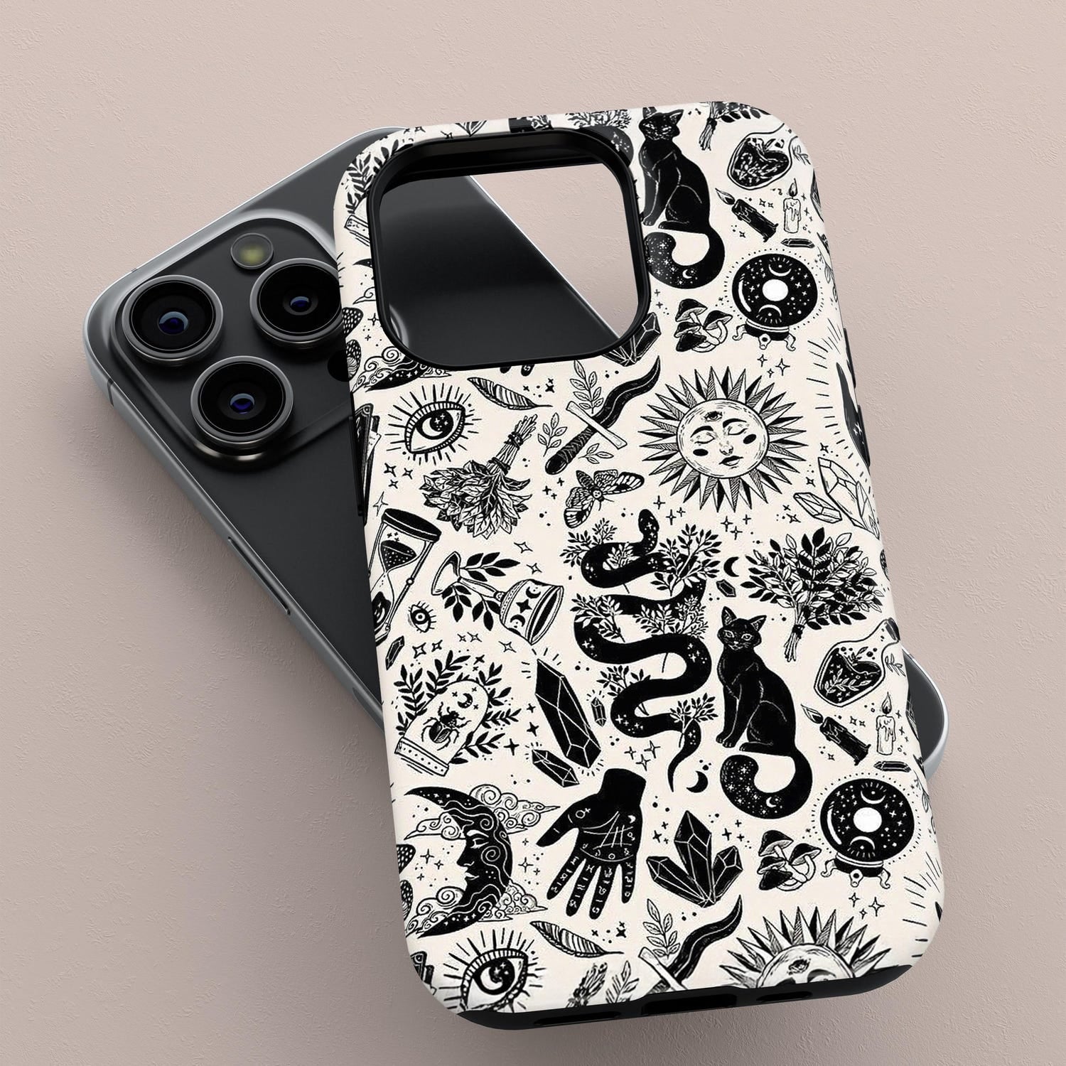 Witchy Things Phone Case, Mushroom Moon Sun Witch Mystic Phone Cover for ip 16 15 14 13 12 11 Promax Pro Plus