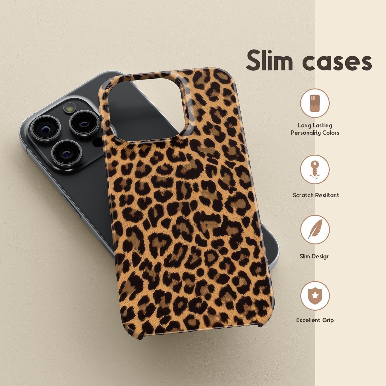 Leopard Print Phone Case, Classic, Chic Brown Animal Print Tough Cover for ip 17 16 15 14 13 12 11