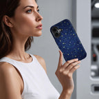 Starry Phone Case, Blue Swirl Celestial Design, Y2K Stars Pattern, Night Sky Aesthetic for ip 17 16 15 14 13 12 11